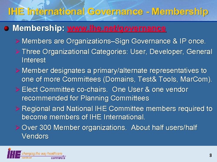 IHE International Governance - Membership: www. ihe. net/governance Ø Members are Organizations–Sign Governance &