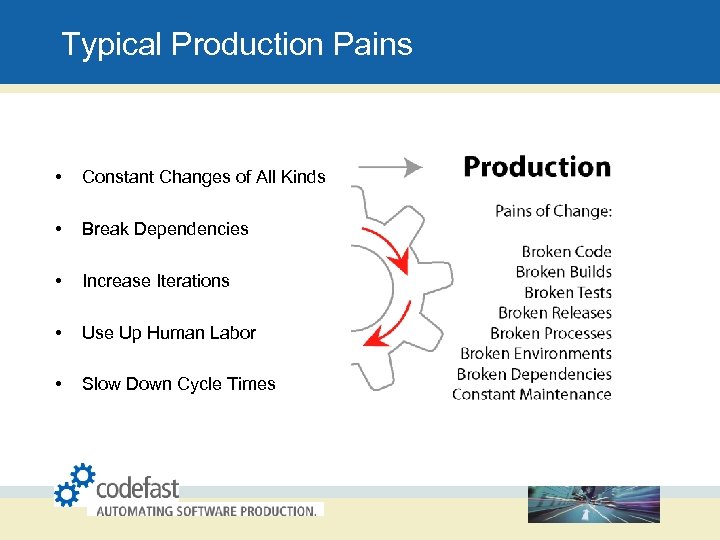 Typical Production Pains • Constant Changes of All Kinds • Break Dependencies • Increase