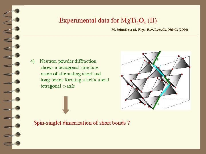 Experimental data for Mg. Ti 2 O 4 (II) M. Schmidt et al. ,