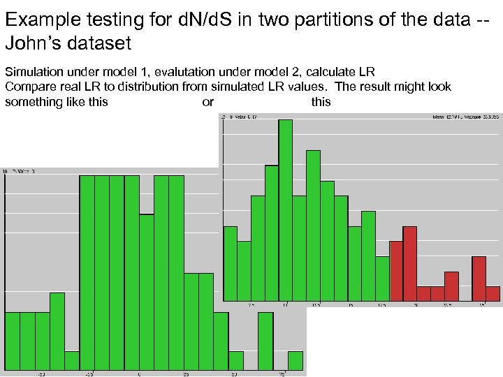 Example testing for d. N/d. S in two partitions of the data -John’s dataset