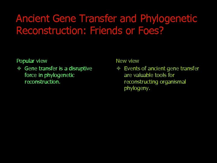 Ancient Gene Transfer and Phylogenetic Reconstruction: Friends or Foes? Popular view Gene transfer is
