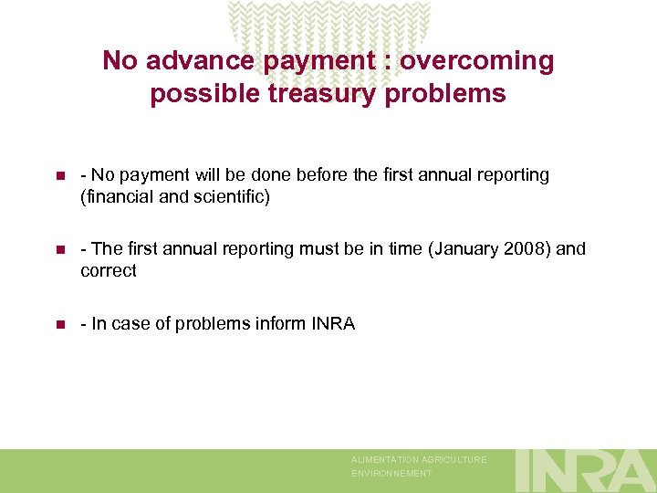 No advance payment : overcoming possible treasury problems n - No payment will be