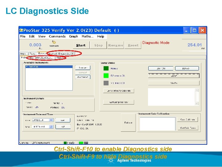 LC Diagnostics Side Ctrl-Shift-F 10 to enable Diagnostics side Ctrl-Shift-F 9 to hide Diagnostics