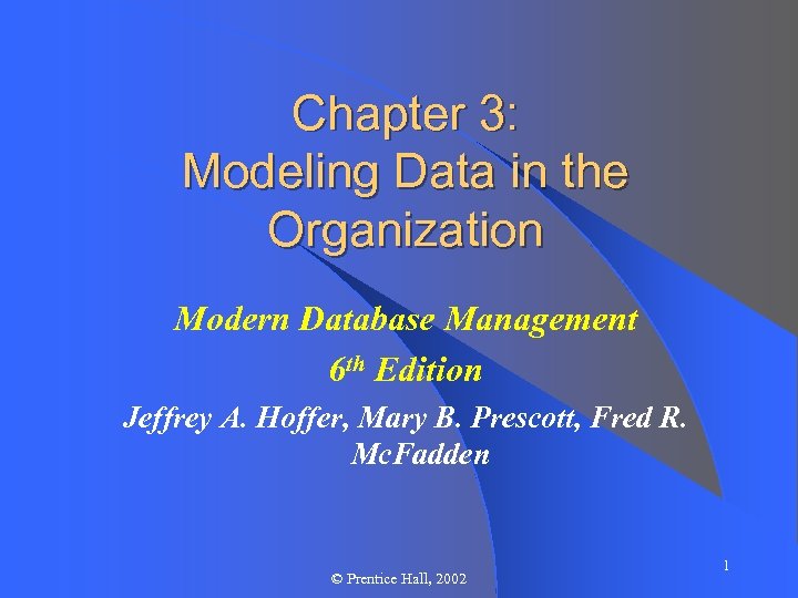 Chapter 3: Modeling Data in the Organization Modern Database Management 6 th Edition Jeffrey