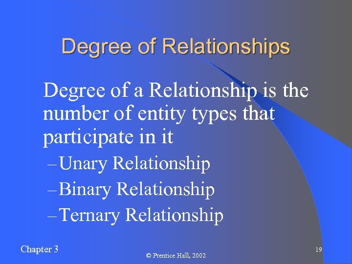 Degree of Relationships l. Degree of a Relationship is the number of entity types