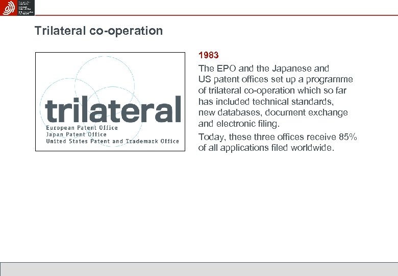 Trilateral co-operation 1983 The EPO and the Japanese and US patent offices set up