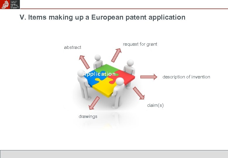 V. Items making up a European patent application request for grant abstract Application description