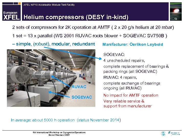 XFEL WP 10 Accelerator Module Test Facility Helium compressors (DESY in-kind) 2 sets of