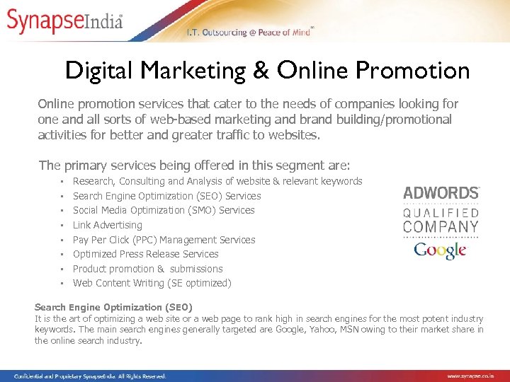 Digital Marketing & Online Promotion Online promotion services that cater to the needs of