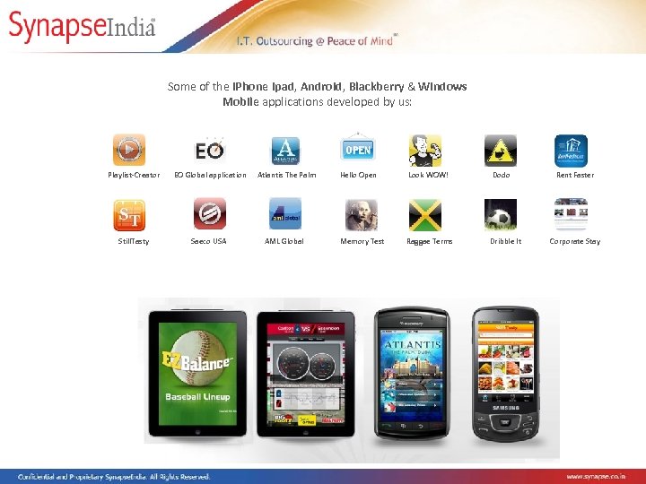 Some of the i. Phone Ipad, Android, Blackberry & Windows Mobile applications developed by