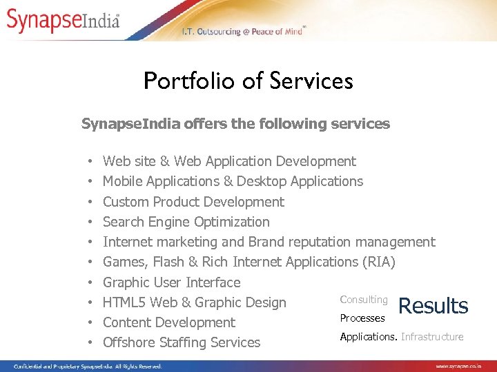 Portfolio of Services Synapse. India offers the following services • • • Web site