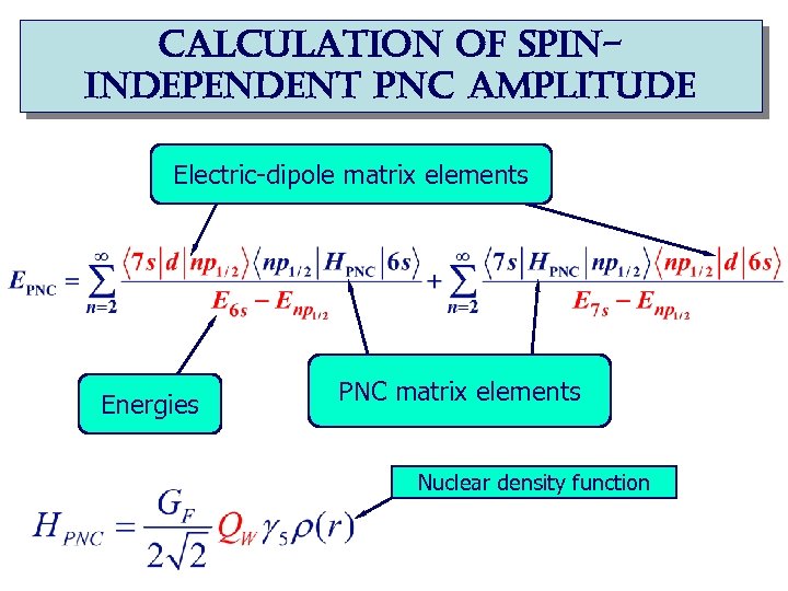 calculation of spinindependent pnc amplitude Electric-dipole matrix elements Energies PNC matrix elements Nuclear density