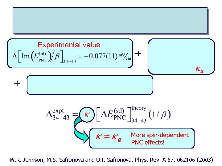 Experimental value + + More spin-dependent PNC effects! W. R. Johnson, M. S. Safronova