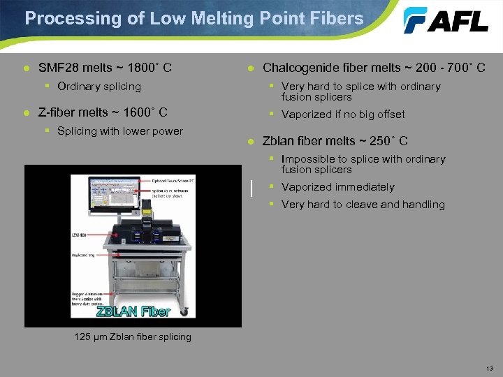 Processing of Low Melting Point Fibers ● SMF 28 melts ~ 1800˚ C §