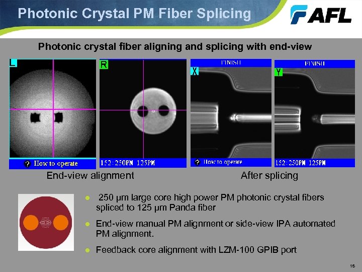 Photonic Crystal PM Fiber Splicing Photonic crystal fiber aligning and splicing with end-view End-view