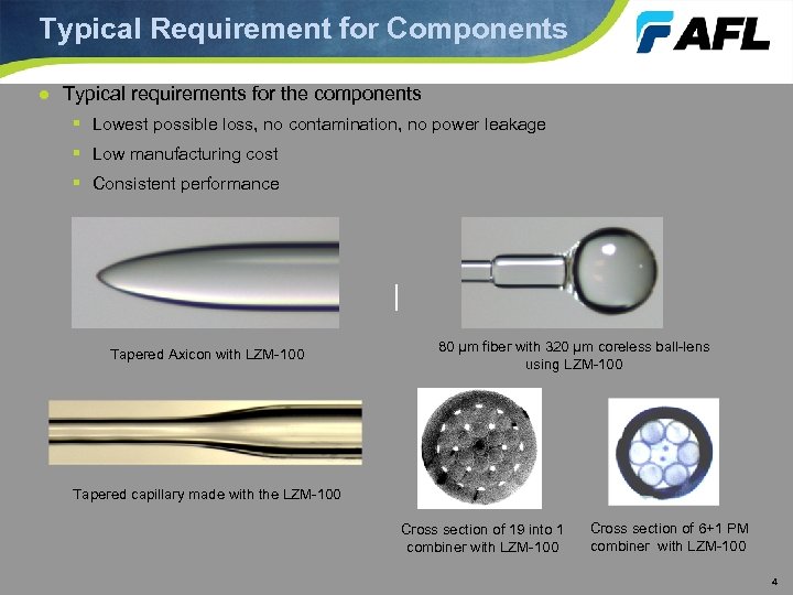 Typical Requirement for Components ● Typical requirements for the components § Lowest possible loss,