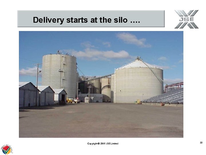 Delivery starts at the silo …. Copyright © 2005 JSE Limited 33 