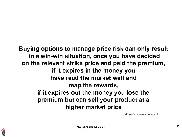 Buying options to manage price risk can only result in a win-win situation, once