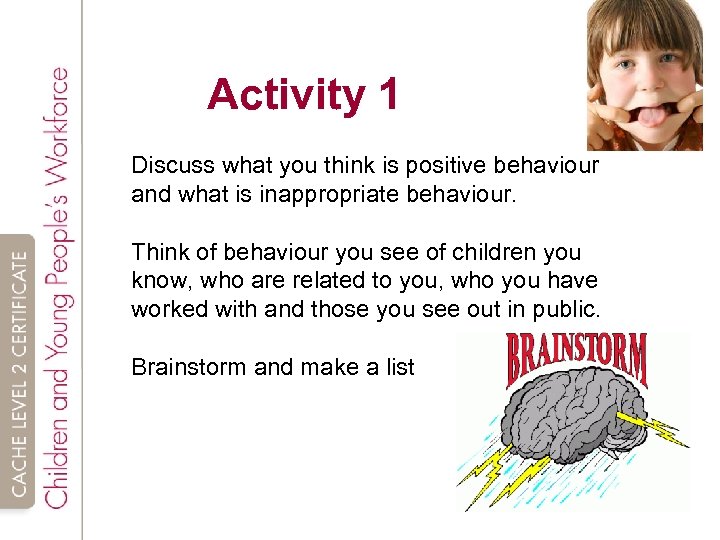 Activity 1 Discuss what you think is positive behaviour and what is inappropriate behaviour.