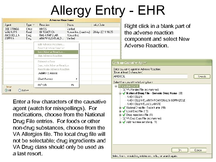 Allergy Entry - EHR Right click in a blank part of the adverse reaction