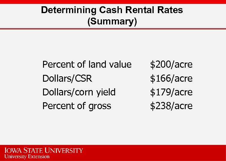 Cash Rental Rates and Land Values Where from