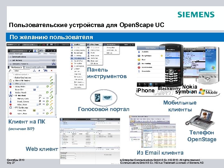Пользовательские устройства для Open. Scape UC По желанию пользователя Панель инструментов i. Phone Голосовой