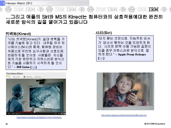 1 Horizon Watch 2012 . . . 그리고 애플의 Siri와 MS의 Kinect는 컴퓨터와의 상호작용에대한