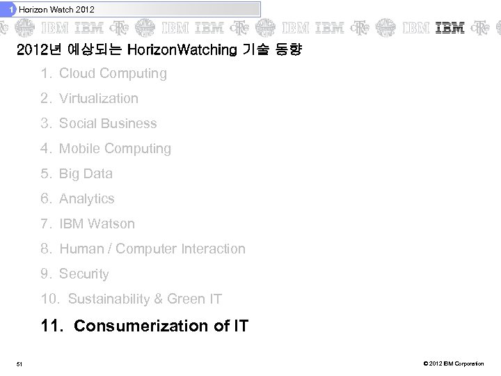 1 Horizon Watch 2012년 예상되는 Horizon. Watching 기술 동향 1. Cloud Computing 2. Virtualization