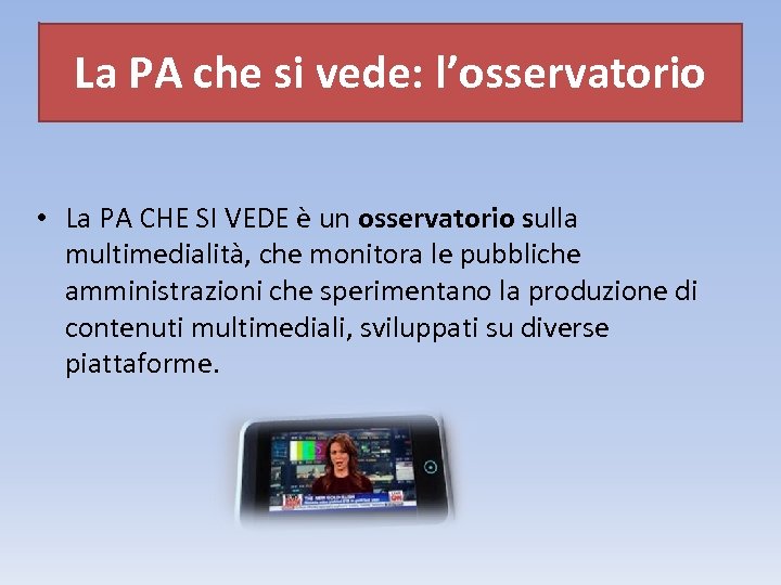 La PA che si vede: l’osservatorio l • La PA CHE SI VEDE è