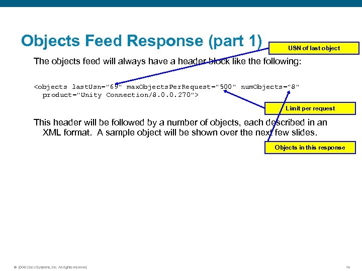 Objects Feed Response (part 1) USN of last object The objects feed will always