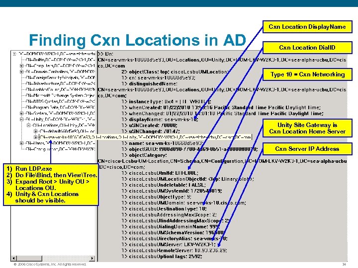 Cxn Location Display. Name Finding Cxn Locations in AD Cxn Location Dial. ID Type