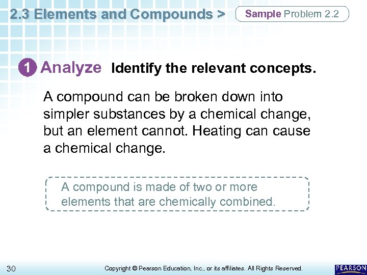 2. 3 Elements and Compounds > Sample Problem 2. 2 1 Analyze Identify the