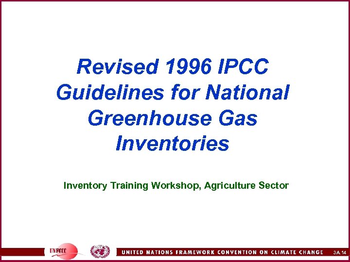 Revised 1996 IPCC Guidelines for National Greenhouse Gas Inventories Inventory Training Workshop, Agriculture Sector