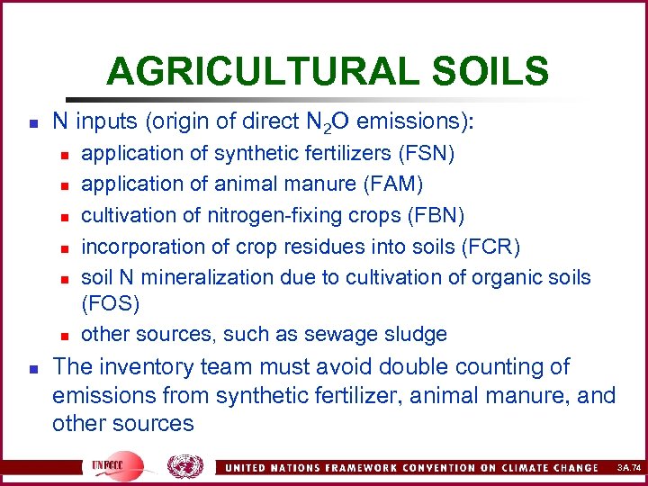 AGRICULTURAL SOILS n N inputs (origin of direct N 2 O emissions): n n