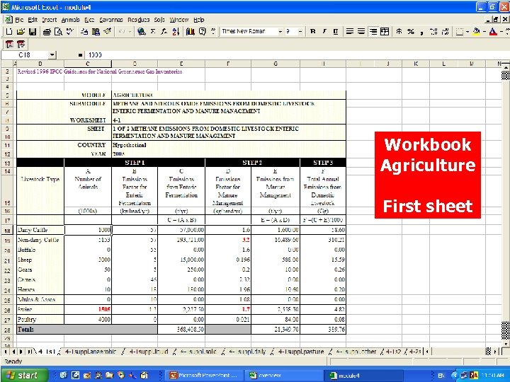 IPCC software Workbook Agriculture First sheet 