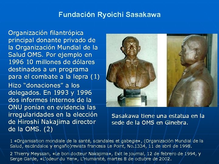 Fundación Ryoichi Sasakawa Organización filantrópica principal donante privado de la Organización Mundial de la