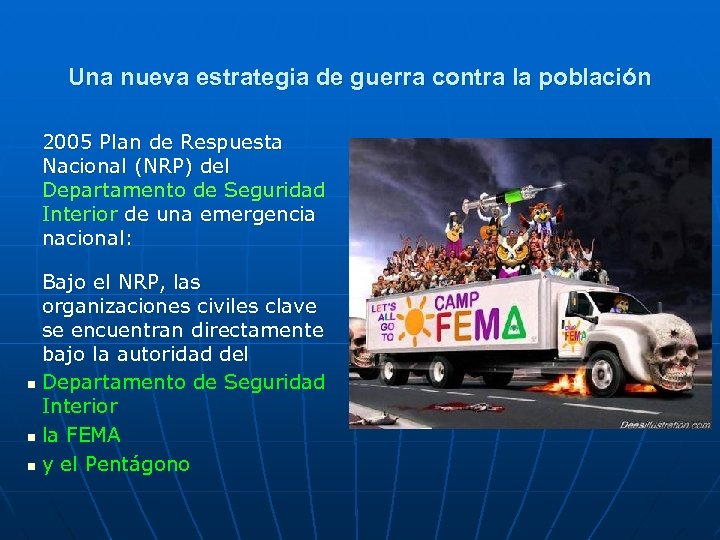 Una nueva estrategia de guerra contra la población 2005 Plan de Respuesta Nacional (NRP)