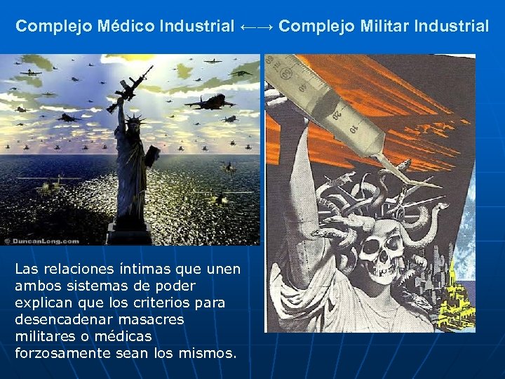 Complejo Médico Industrial ←→ Complejo Militar Industrial Las relaciones íntimas que unen ambos sistemas