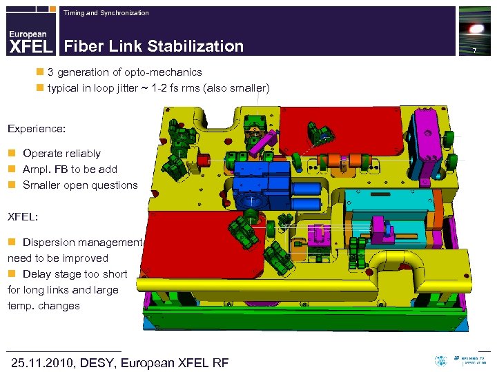 Timing and Synchronization Fiber Link Stabilization n 3 generation of opto-mechanics n typical in
