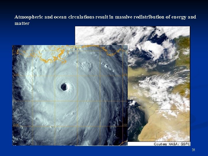 Atmospheric and ocean circulations result in massive redistribution of energy and matter 31 