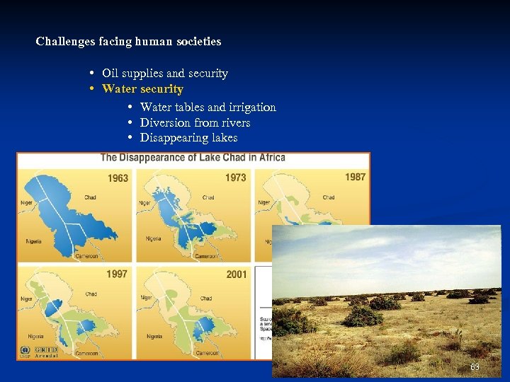 Challenges facing human societies • Oil supplies and security • Water tables and irrigation