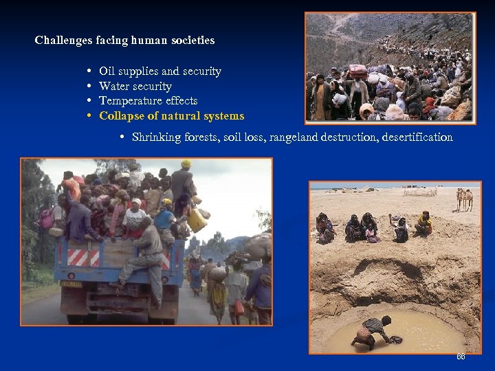 Challenges facing human societies • • Oil supplies and security Water security Temperature effects