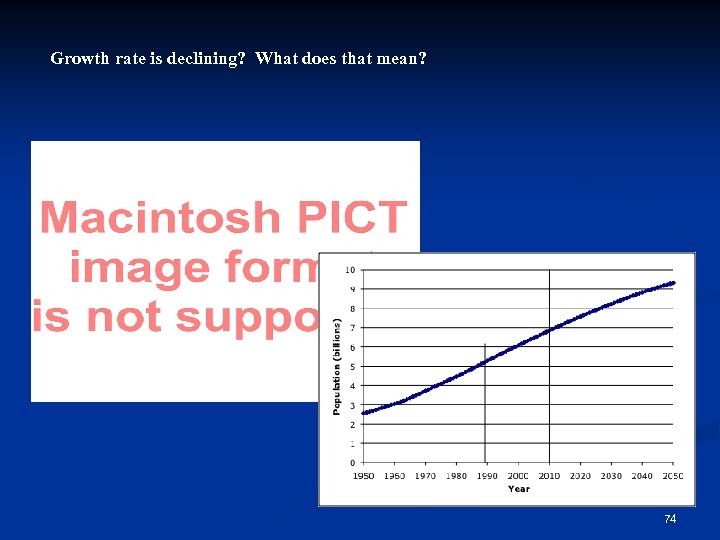 Growth rate is declining? What does that mean? Population and growth 74 