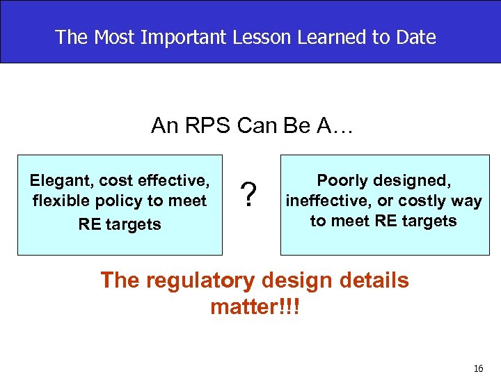 The Most Important Lesson Learned to Date An RPS Can Be A… Elegant, cost