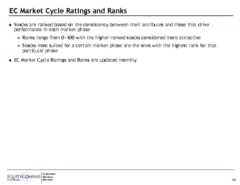 EC Market Cycle Ratings and Ranks u Stocks are ranked based on the consistency
