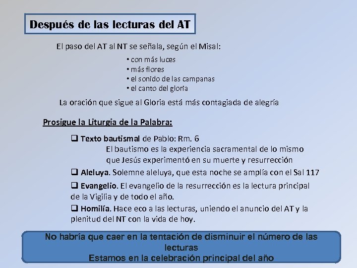 Después de las lecturas del AT El paso del AT al NT se señala,