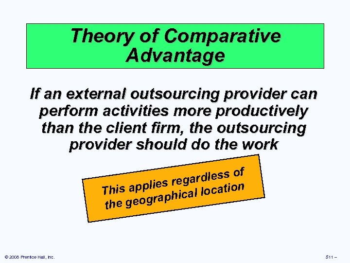 Theory of Comparative Advantage If an external outsourcing provider can perform activities more productively