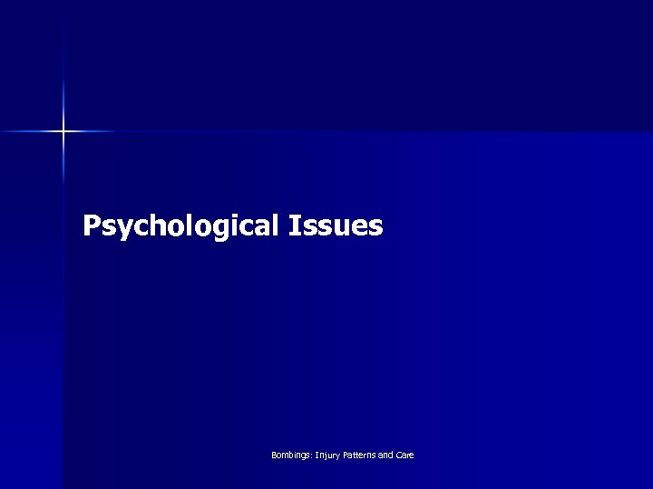 Psychological Issues Bombings: Injury Patterns and Care 