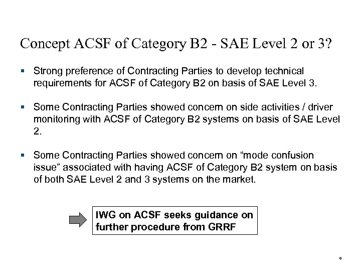 Concept ACSF of Category B 2 - SAE Level 2 or 3? § Strong