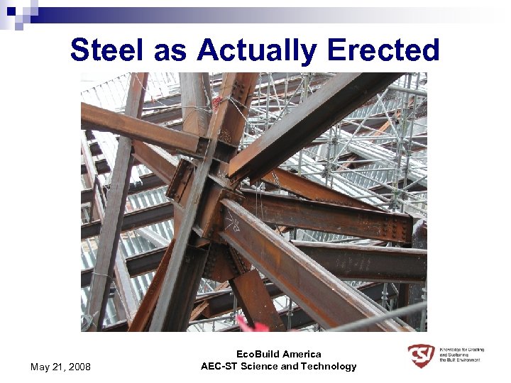 Steel as Actually Erected May 21, 2008 Eco. Build America AEC-ST Science and Technology